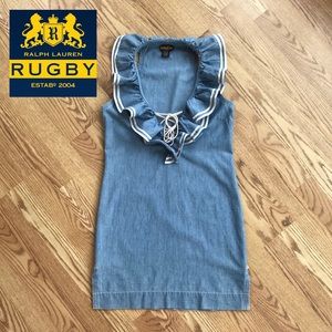RUGBY RALPH LAUREN Chambray Lace Up Shift Dress 0